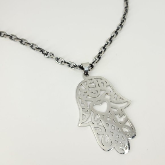 NWT Statement Hamsa Stainless Steel Necklace NEW - Picture 12 of 14